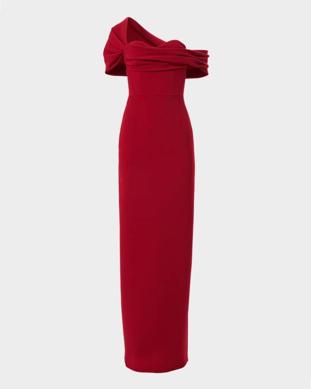 Draped Off-Shoulder Column Gown